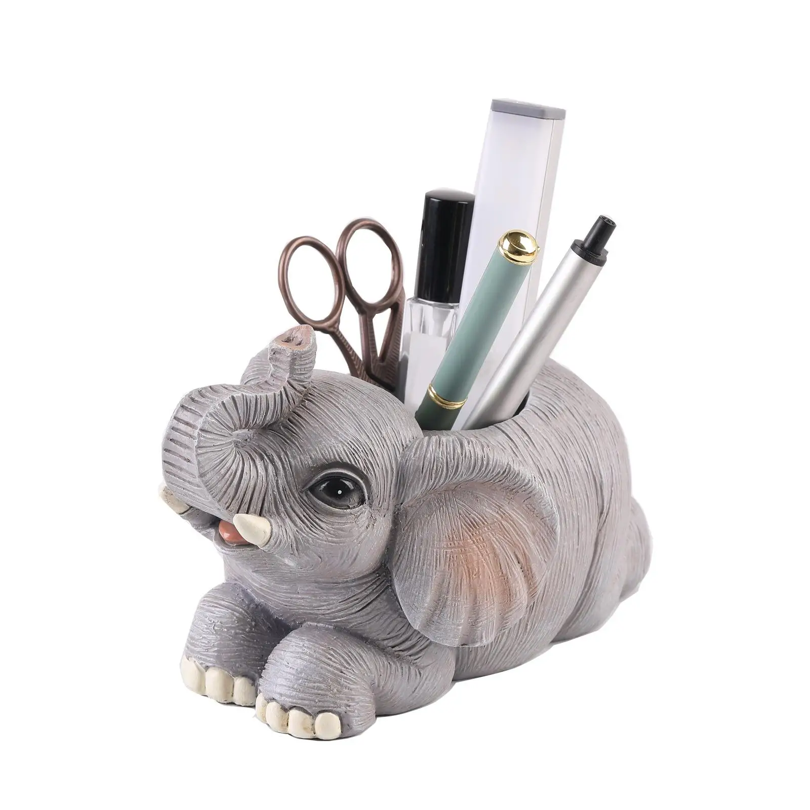 Elephant Shaped Pen Pencil Holder Flower Arrangement Home Decor Statue Sculpture