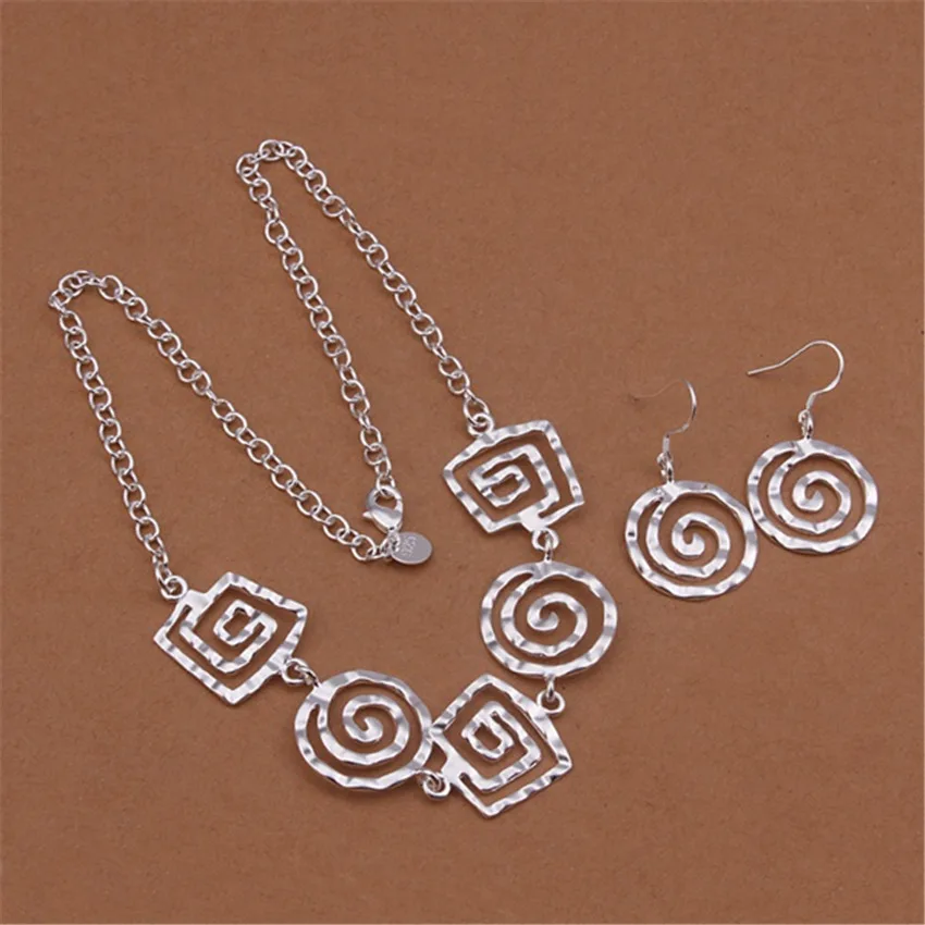 Hot Christmas Gifts Fashion Women European Style Circular Threaded Necklace Drop Earrings 925 Sterling Silver Jewelry Set