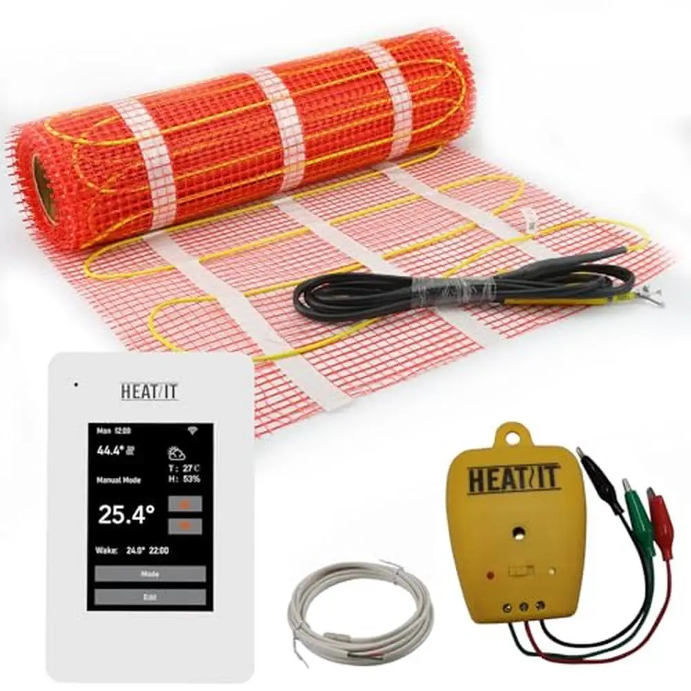 Electric Radiant Floor Heating System 80 sqft with ET-7AW Thermostat & Alarm Monitor Kit UL Listed Self-adhesive Mattress