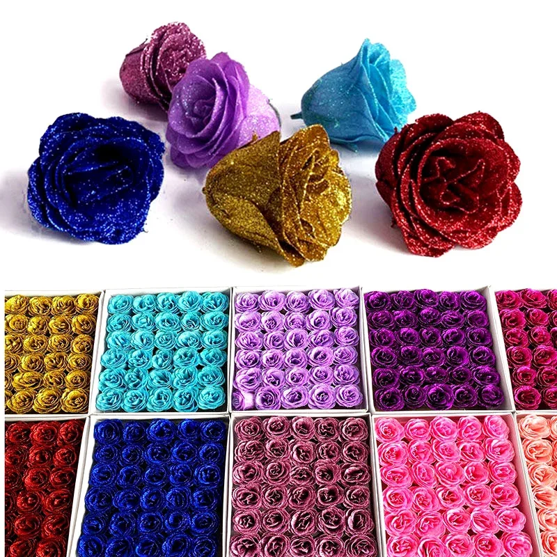 30Pcs Crystal Glitter Rose Flower Head Artificial Rose Flower Head Fake Bouquet Bling Bling Home Wedding Decoration Festival Gif