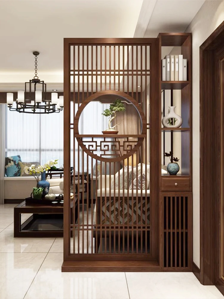 Custom-made new Chinese-style screen living room partition door to block decoration modern shelves solid wood porch cabinet