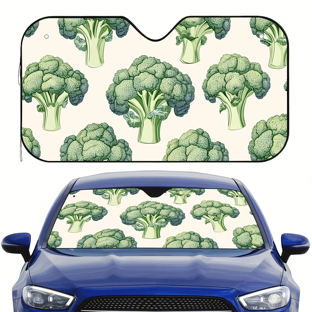 

1pc Broccoli Print Car Sunshade – Foldable, Easy Installation, High-Quality Polyester Material, Keeps Your Vehicle Cool, Suitabl