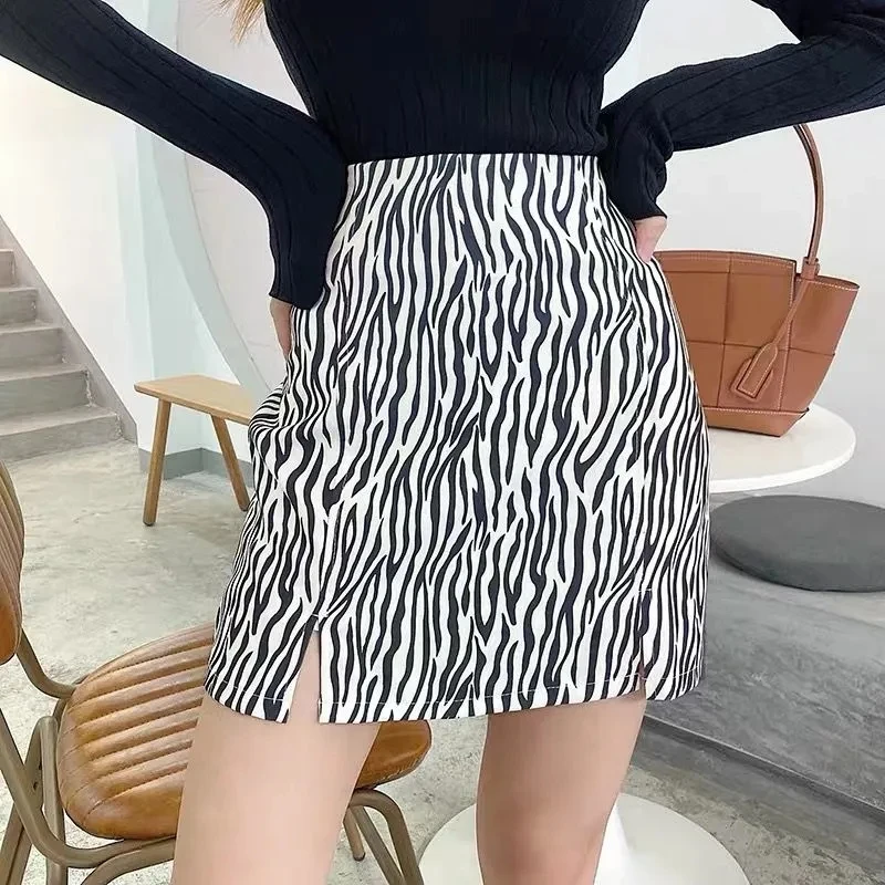 Spring Zebra Print Short Skirt Korean Fashion A-Line Mini Skirt Women High Waist Retro All-Match Thin Bag Hip Skirt Streetwear