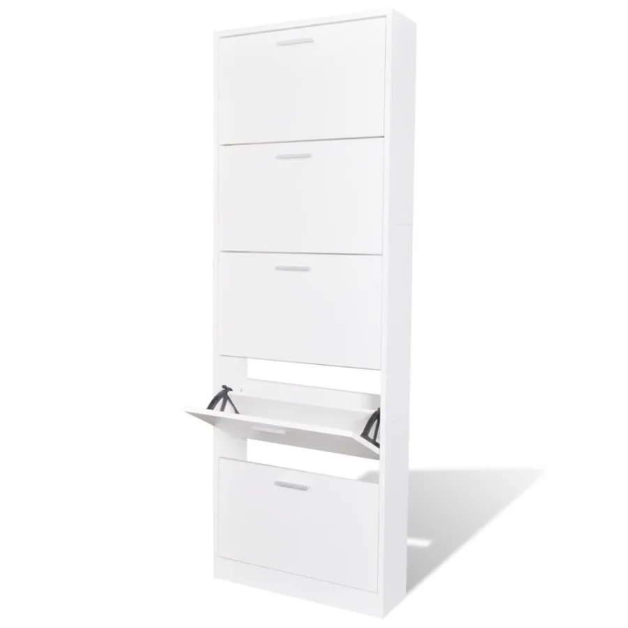 

White Wooden Shoe Cabinet with 5 Compartments