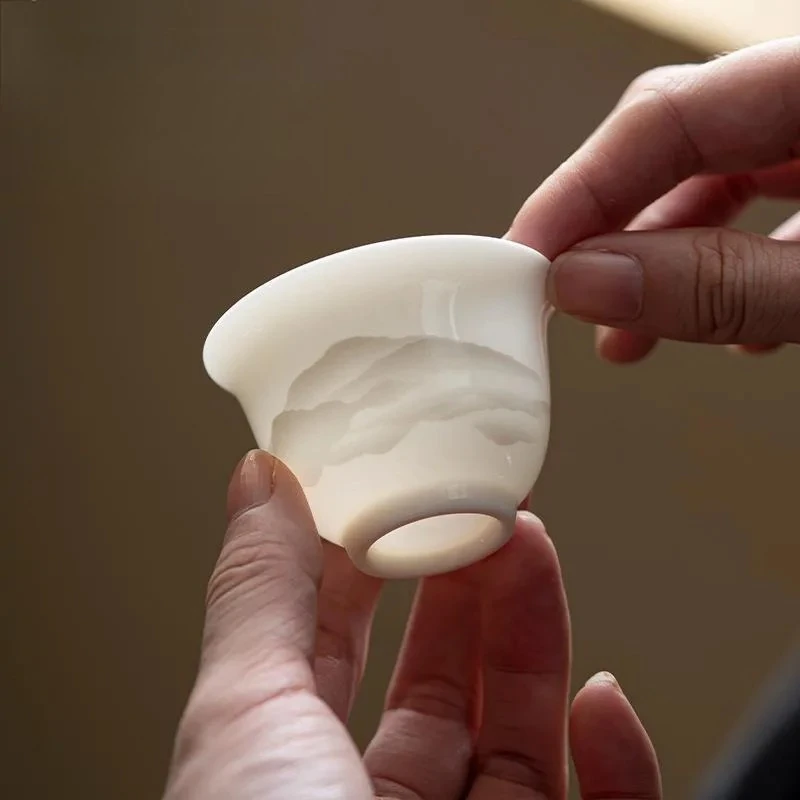 Simple Mutton Fat Jade White Ceramic Cups Porcelain Ink Far Mountain Master Single Teacup Household Ceramic Kung Fu
