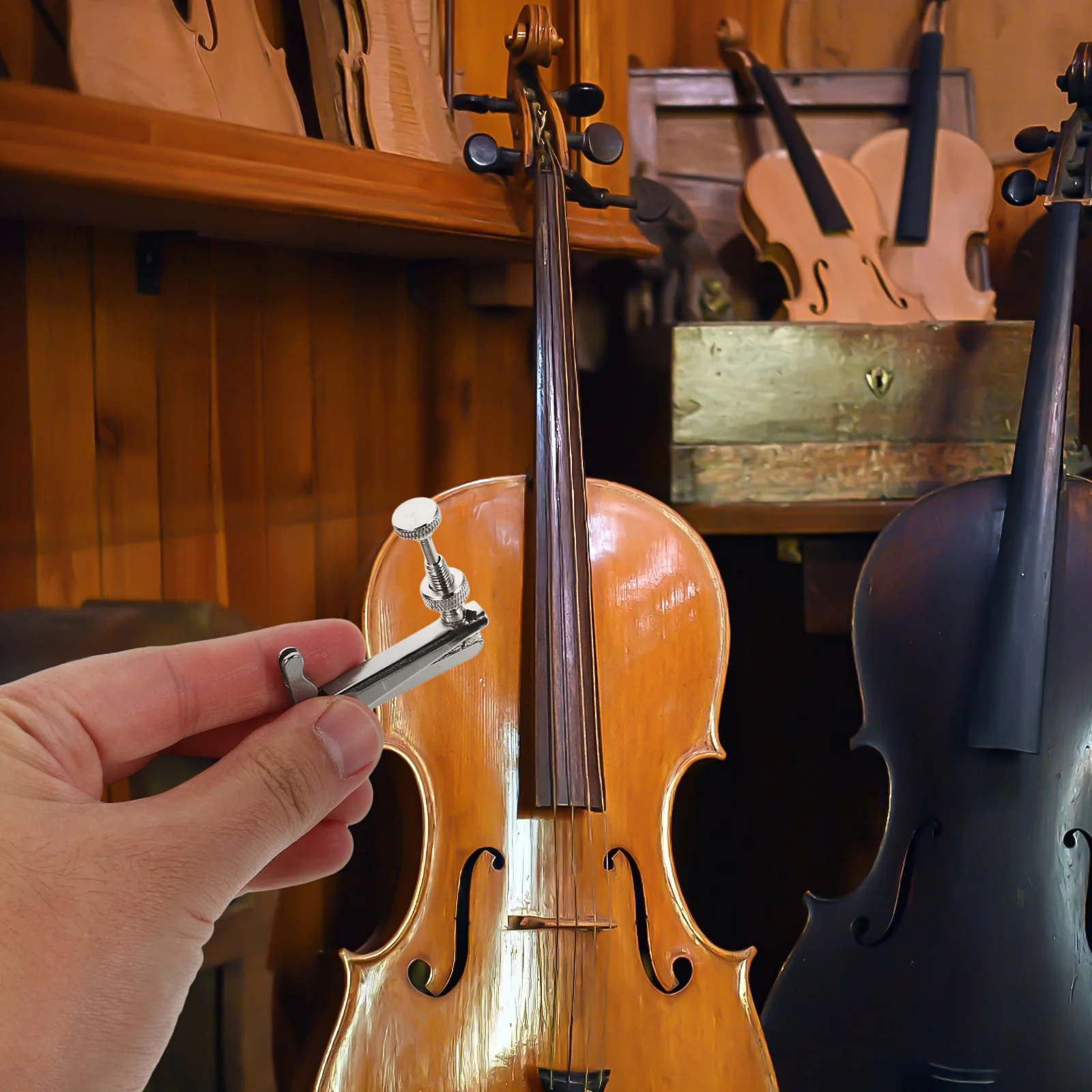 

2 Pcs Cello Tuner Instrument Accessories Clip on Violin Chin Rest Cover Metal Fine Tuners for Viola