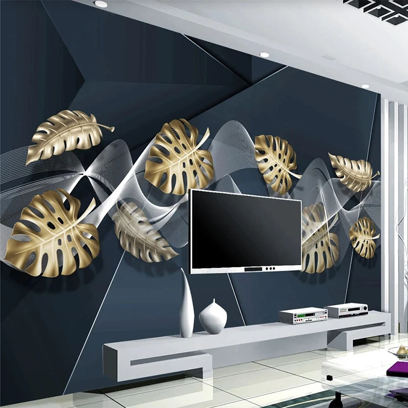 

Индивидуальные 3D-обои с золотыми листьями, абстрактный настенный мурал для гостиной, спальни, стены за телевизором или диваном, современный декор для дома