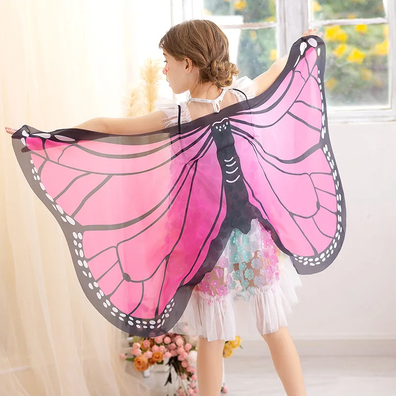 Mantello da folletto Ali di farfalla Mantello Fantasia Ragazze Scialle da fata Vestito per bambini Costume Natale Halloween Festival Forniture per feste Cosplay