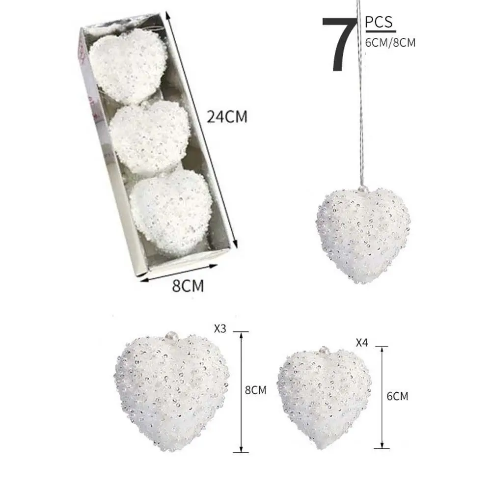 7pcs Plastic Foam Bling Heart Ornament for Christams Tree Decor Balls Decorations for Home Hanging Wedding Heart Shape Supplies