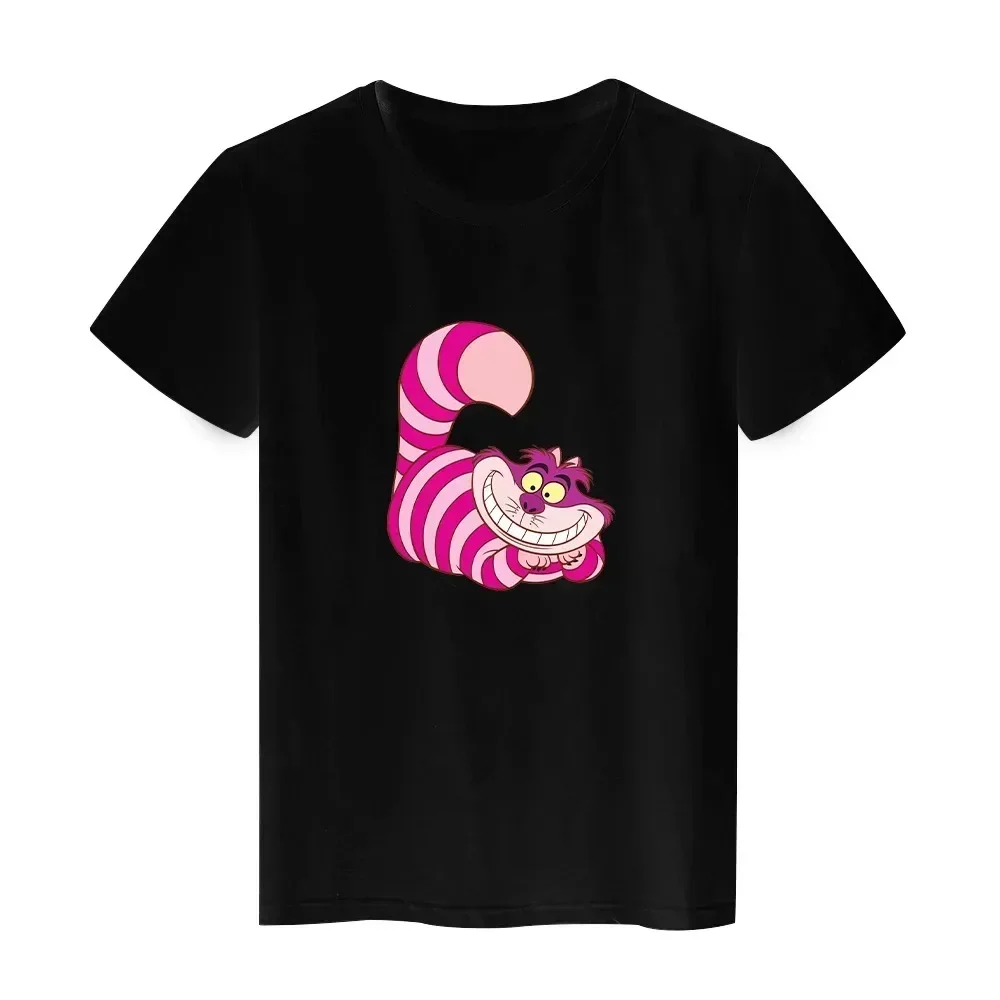 Disney Cartoon Cheshire Cat Print T-shirt  Alice in Wonderland Summer Top Kid Boy Girl Clothing Fashion Cotton Tshirt Baby Tee