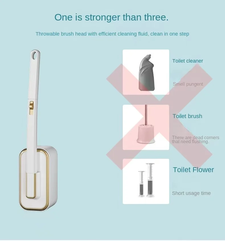 1 Set Wandmontierter Einweg-Toilettenbürste mit langem Griff, inklusive integrierter antibakterieller Reinigungsflüssigkeit und Ersatzbürstenköpfen, für eine gründliche und hygienische Reinigung ohne schwer zugängliche Stellen. – Detail 6