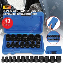 10/13Pcs Impact Damaged Bolt Nut Screw Remover Extractor Socket Tool Kit Removal Set Bolt Nut Screw Removal Socket Wrench