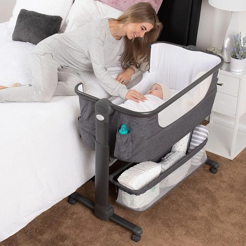 Baby Bassinet, Bedside Sleeper for Baby, Easy Folding Portable Crib with Storage Basket for Newborn, Bedside Bassinet