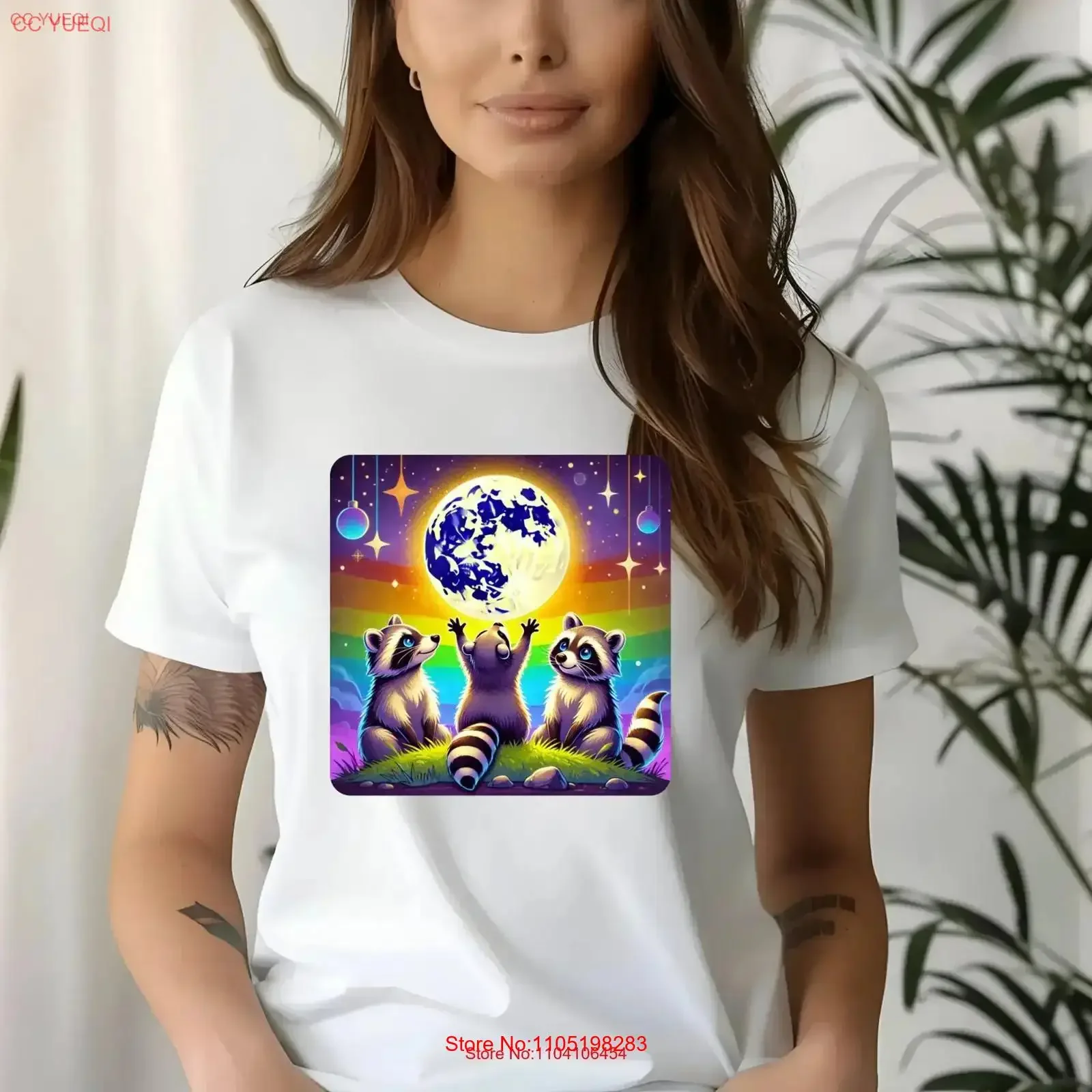 

RACOONS ЛГБТ три енота футболки ретро футболка с изображением енота и луны для энтузиастов юмористические для влюбленных винтажные стильные мягкие