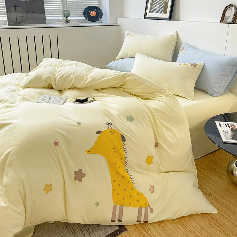 Cartoon Giraffe Duvet Cover 3/4pcs Bedding Set  Animal Quilt Cover Polyester Comforter Cover 1 Flat Sheet with 1/2 Pillowcases