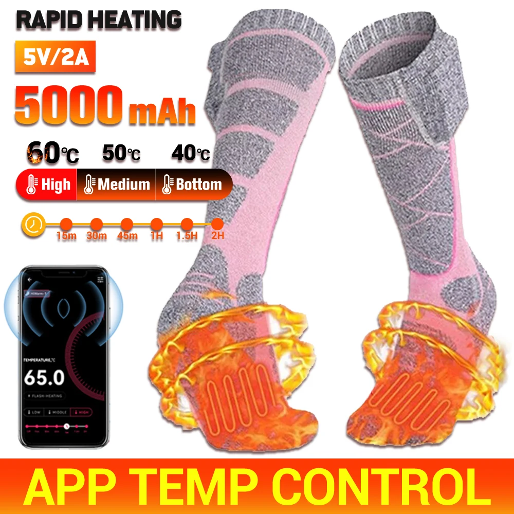 5000mAh Electric Heated Socks Winter Thermal Socks Men's Women's Heating Foot Warmer Electric Warm Socks for Cycling Skiing