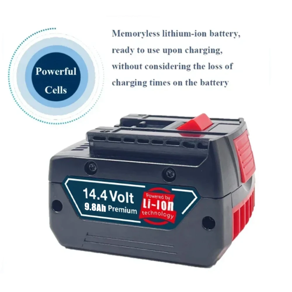 Original 9.8Ah 14.4V for Bosch Replacement Power Tool Battery Pack Lithium-Ion 9800mAh for GBH GDR GSR1080 DDS180 BAT614G