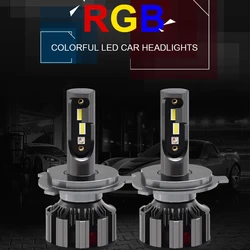 2PCS RGB LED Headlights Auto H4 H7 APP Bluetooth Control H8 H11 neon lamp LED Bulb accessories for vehicles For Camry Ford BMW