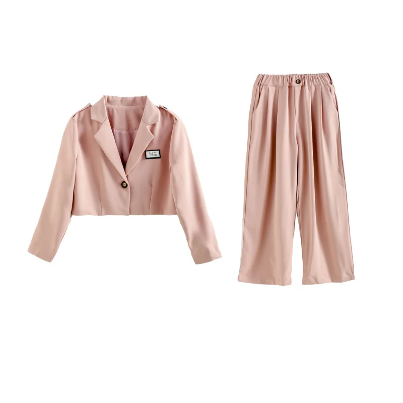 Girls Clothes Suit Autumn 2024 Pink Short blazer Wide Leg Pants Two Pieces School Teen Children Clothing Set Casual Kids costum