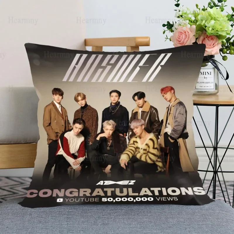 Custom KPOP ATEEZ Pillow Cover Bedroom Home Office Decorative Pillowcase Square Zipper Pillow Cases Satin Soft No Fade 0508