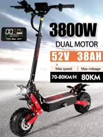 EU 2025 NEW RS Hot Selling 3800W 52V 38AH Electric Scooter Dual Motor Max Speed of 80KMH Max Range of 60-70KM Foldable E Scooter