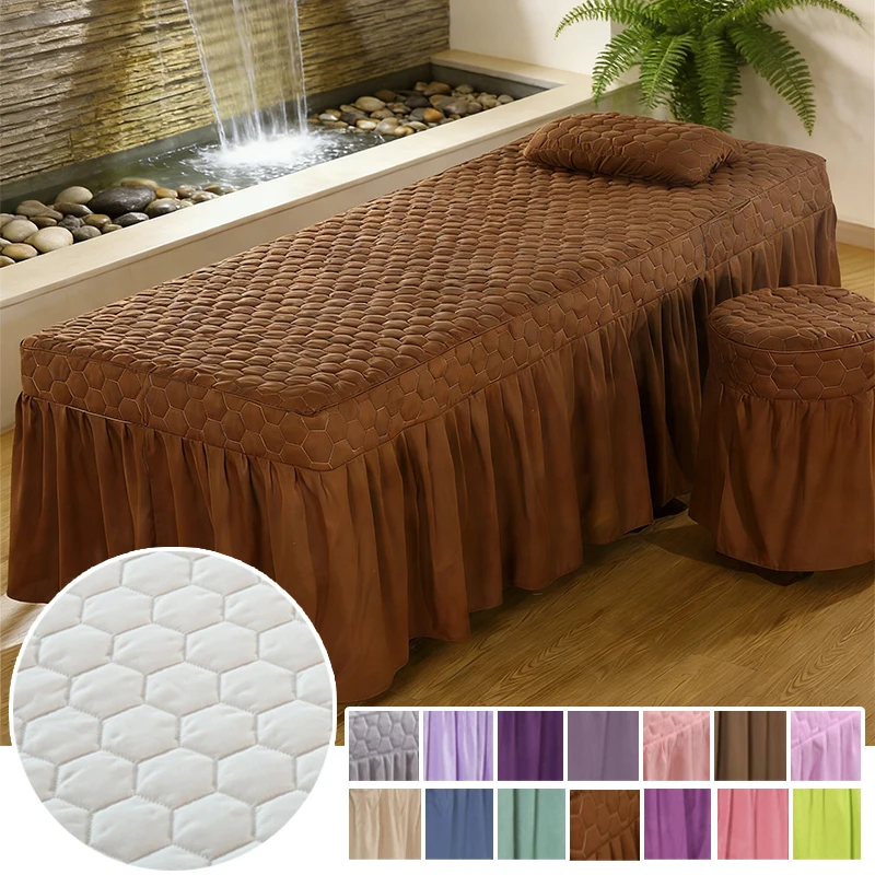 

Thick Quilting SPA Massage Bed Cover Skin Friendly Professional Bedskirt with Pocket for Beauty Salon Therapy Table Durable