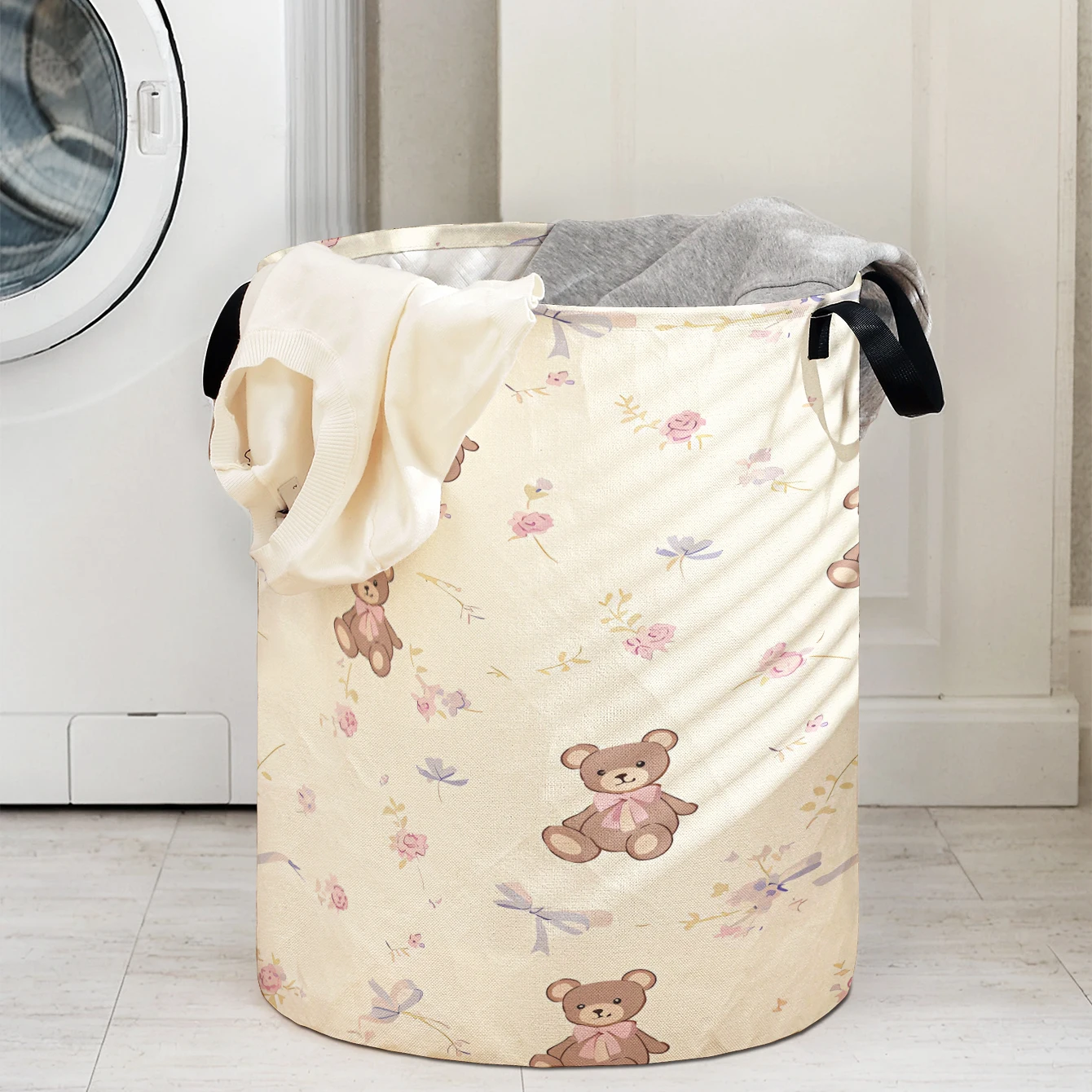 Teddy Bear & Floral Print Fold - Baby Clothing Basket 评论和价格