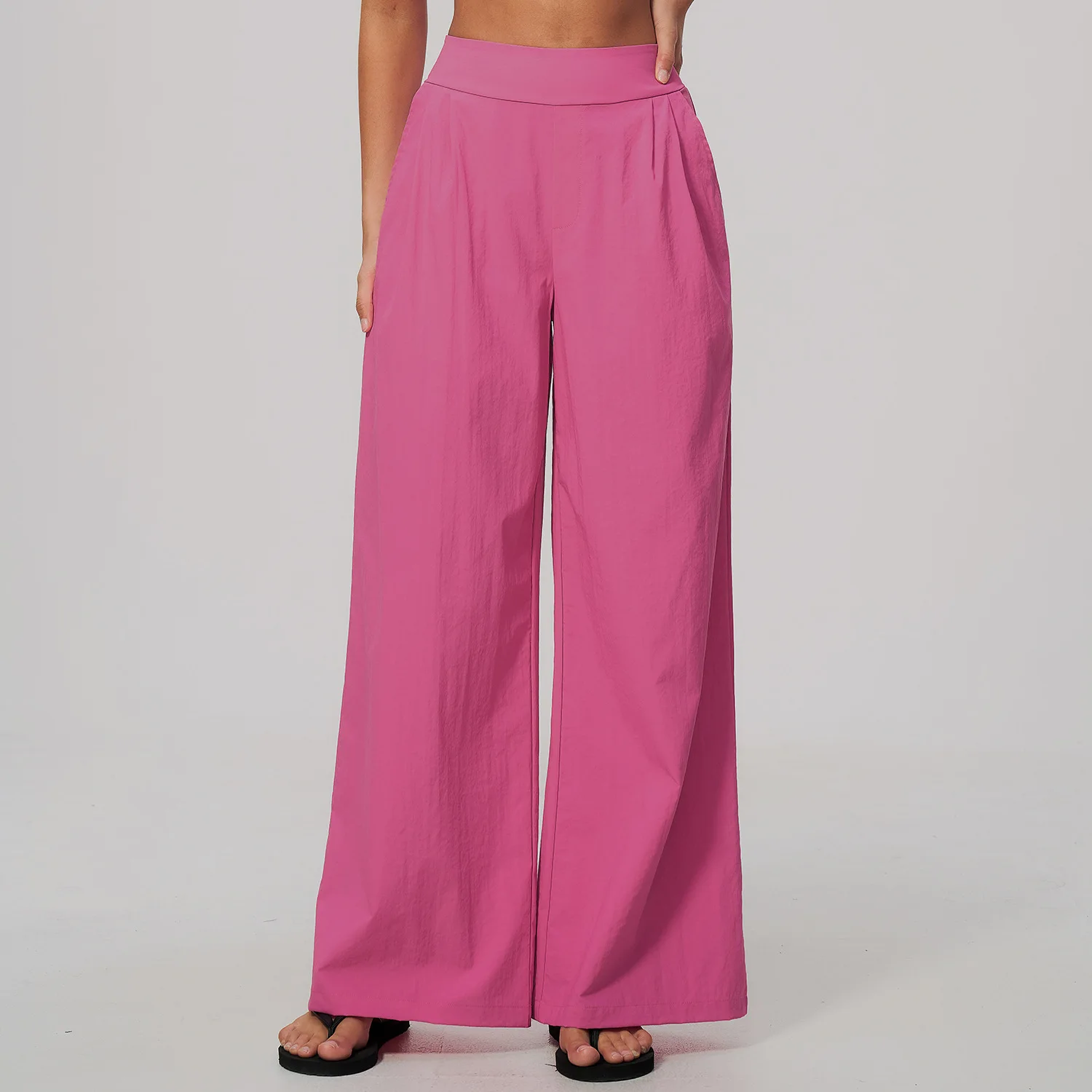 New Women's Yoga Bell Bottoms Fitness Running Workout Gym High Waist Pleated Wide Leg Pants Side Pockets Leggings Tights Push Up