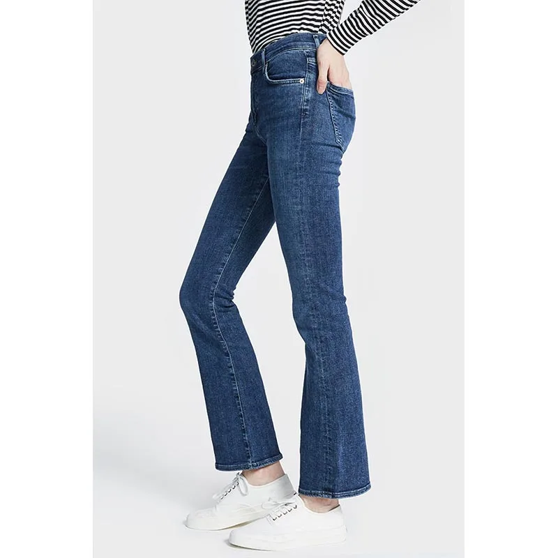 Jeans a vita alta con campana Bot Jeans da donna elasticizzati dimagranti blu intenso a vita alta Pantaloni in denim a nove punti Jeans da donna autunno Faion