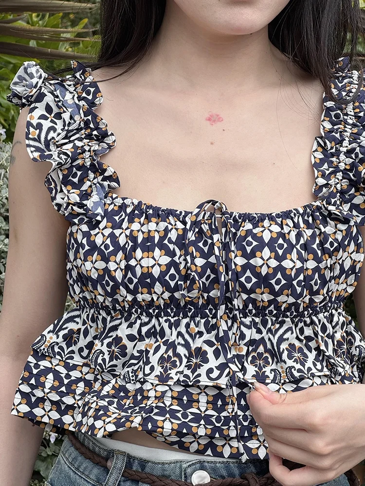 

Sweet Floral Print ter Ne Vest Top Women's Summer Faion Casual irt Sle ort Sve Faion Element Wooden