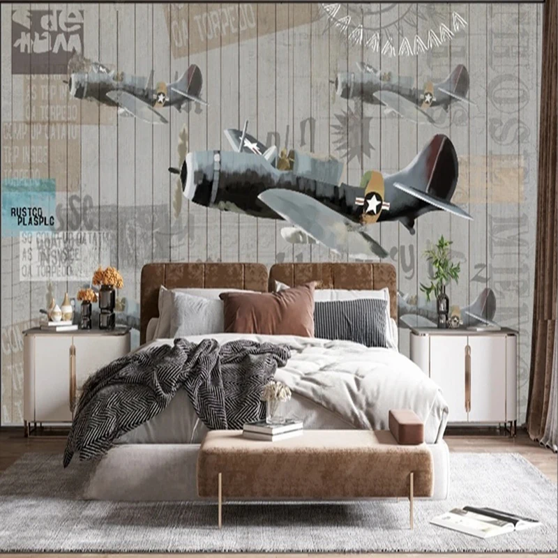 Custom Cartoon Airplane Wall Mural for Kids Room - Personalized 3D Wallpaper Nursery Boys Bedroom Wall Art Decor Background
