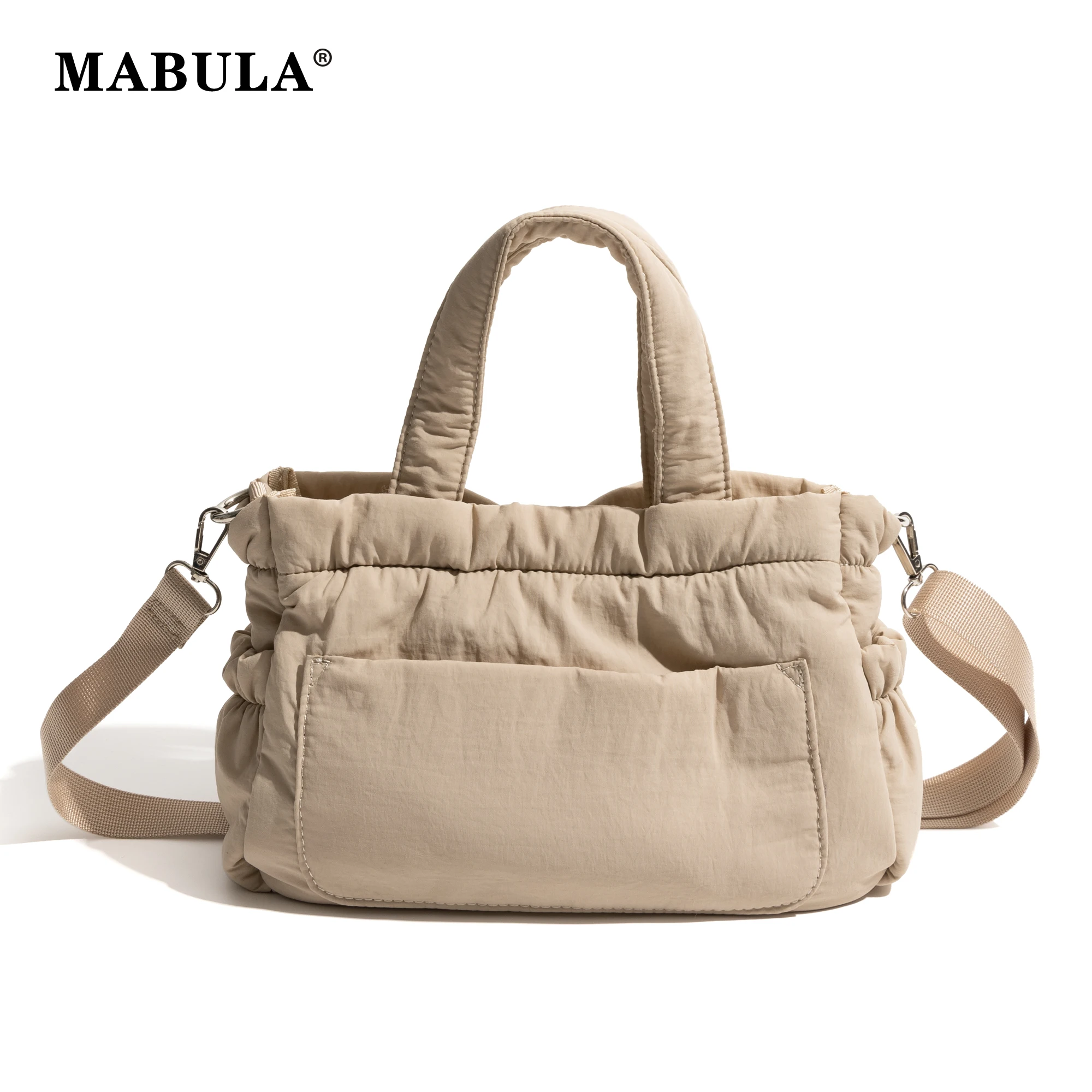 

MABULA Pleated Large Pocket Square Tote Handbag For Women Padded Down Quilted Solid Winter Fashion Simple Casual Shoulder Purse