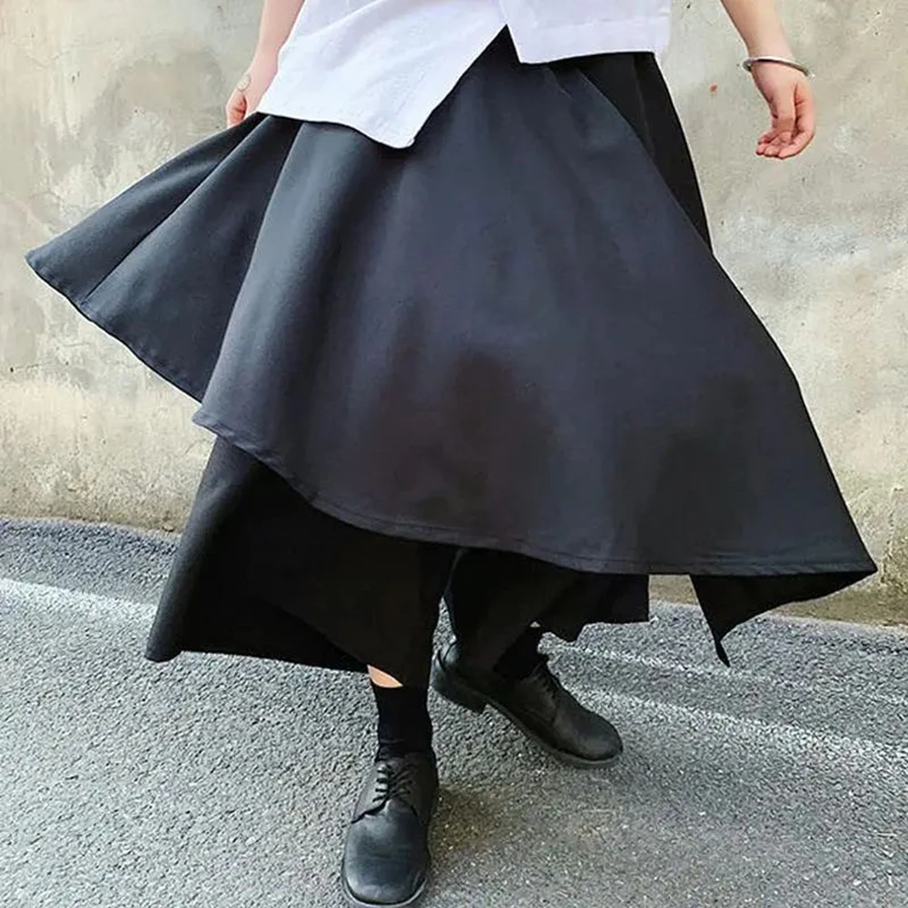 

Mens Culottes Layered Harem Pants Autumn Japanese Streetwear Y2k Temperament All-Match Hakama Samurai Skirt Men'S Clothing 2024