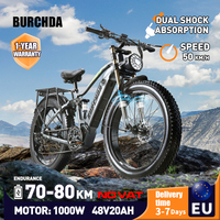 BURCHDA 1500W Electric Bike 48V20AH Adults Electric Bicycle 26 Inch 4.0 Fat Tire Road Snow Mountain Full Suspension Ebike RX80