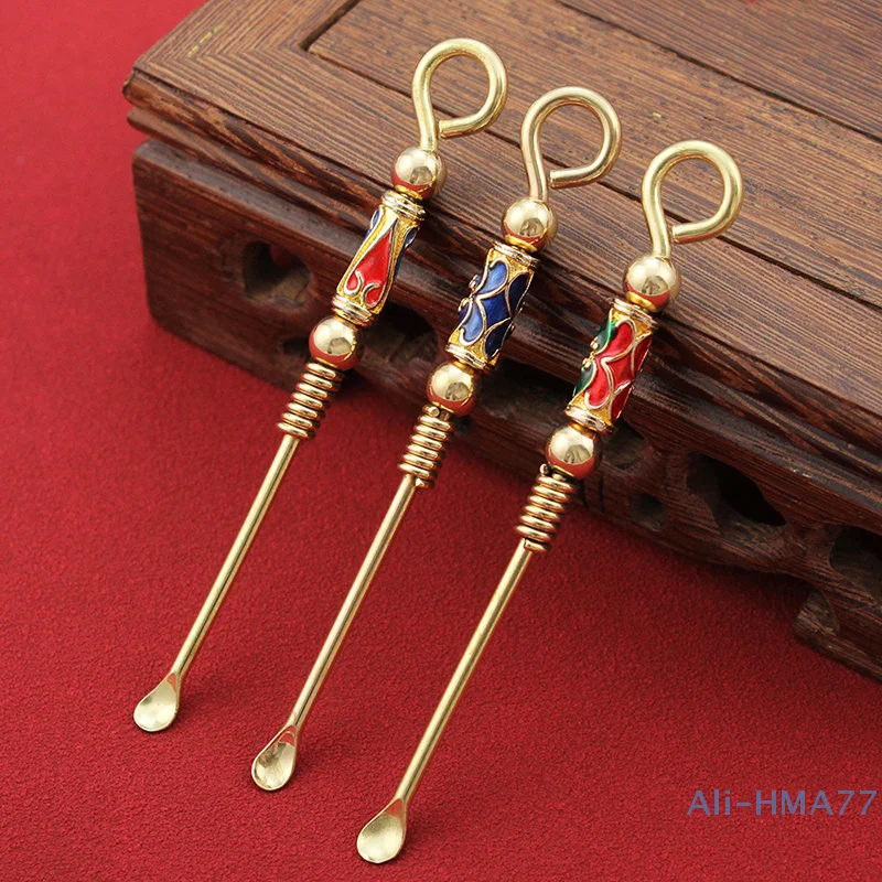 Handmade Brass Ear Pick Ear Curette Cleaner Earwax Removal Cleaning Tools Ear Spoon Portable Ear Cleaner Keychain Pendant