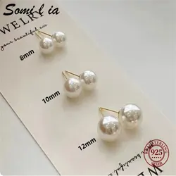 SOMILIA Fashion 925 Sterling Silver Needle Freshwater Pearl Stud Earrings Ball Earrings For Women Silver Jewelry Pierced 4-14MM