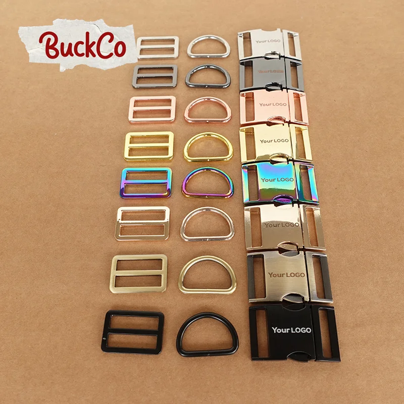 

50pcs/lot Engraved mixed size(metal buckle+Tri-Glid+D ring)for backpack dog collar DIY accessory 8 Colours 15mm to 30mm 4 sizes