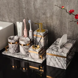 Lilac Marble Bathroom Accessories Sets Luxury Stone Soap Dispenser Bottle Toothbrush Holder Soap Dish Tray Bathroom Set