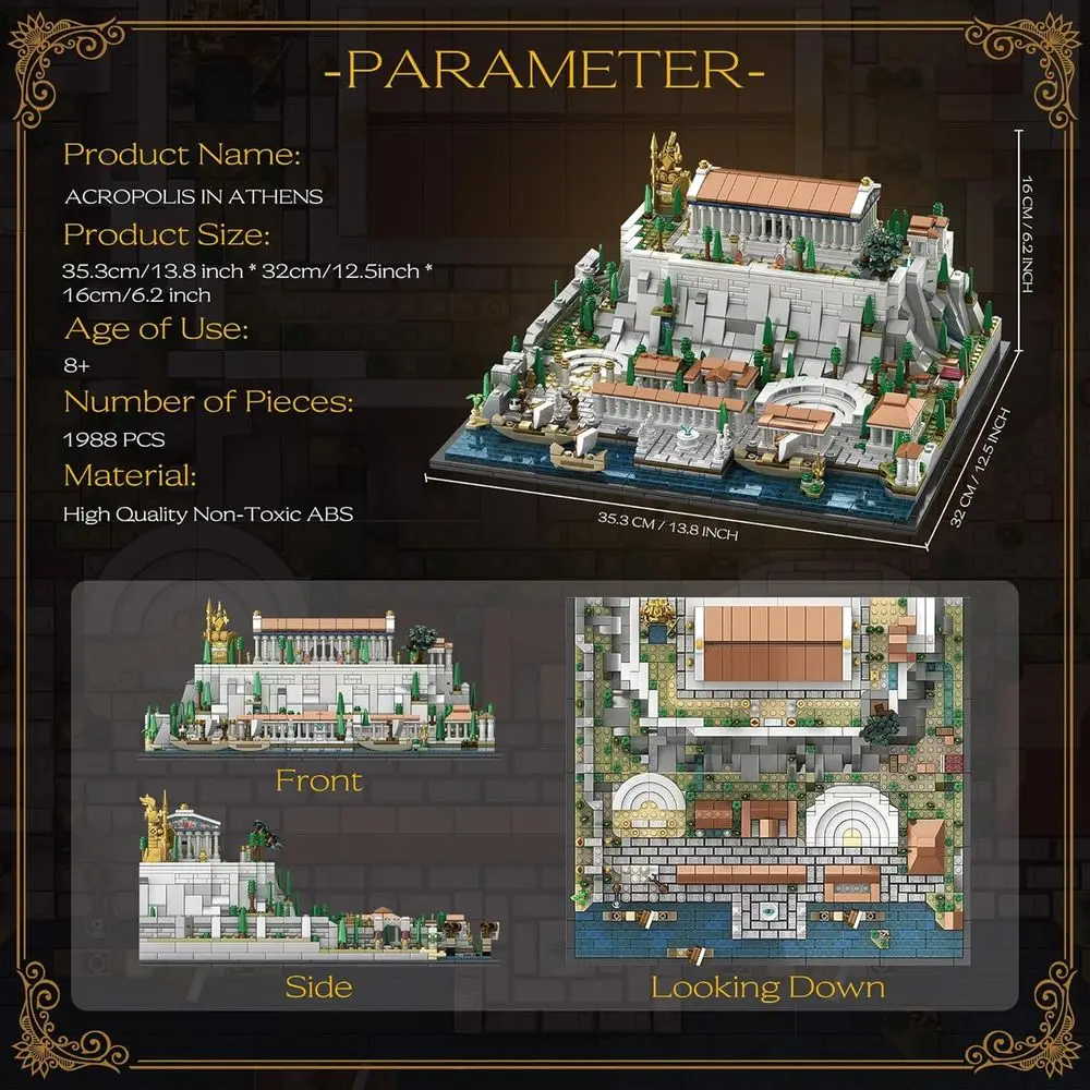 Set di blocchi di acropoli ateniese da 1988 pezzi: kit di architettura iconica del punto di riferimento per tutte le età