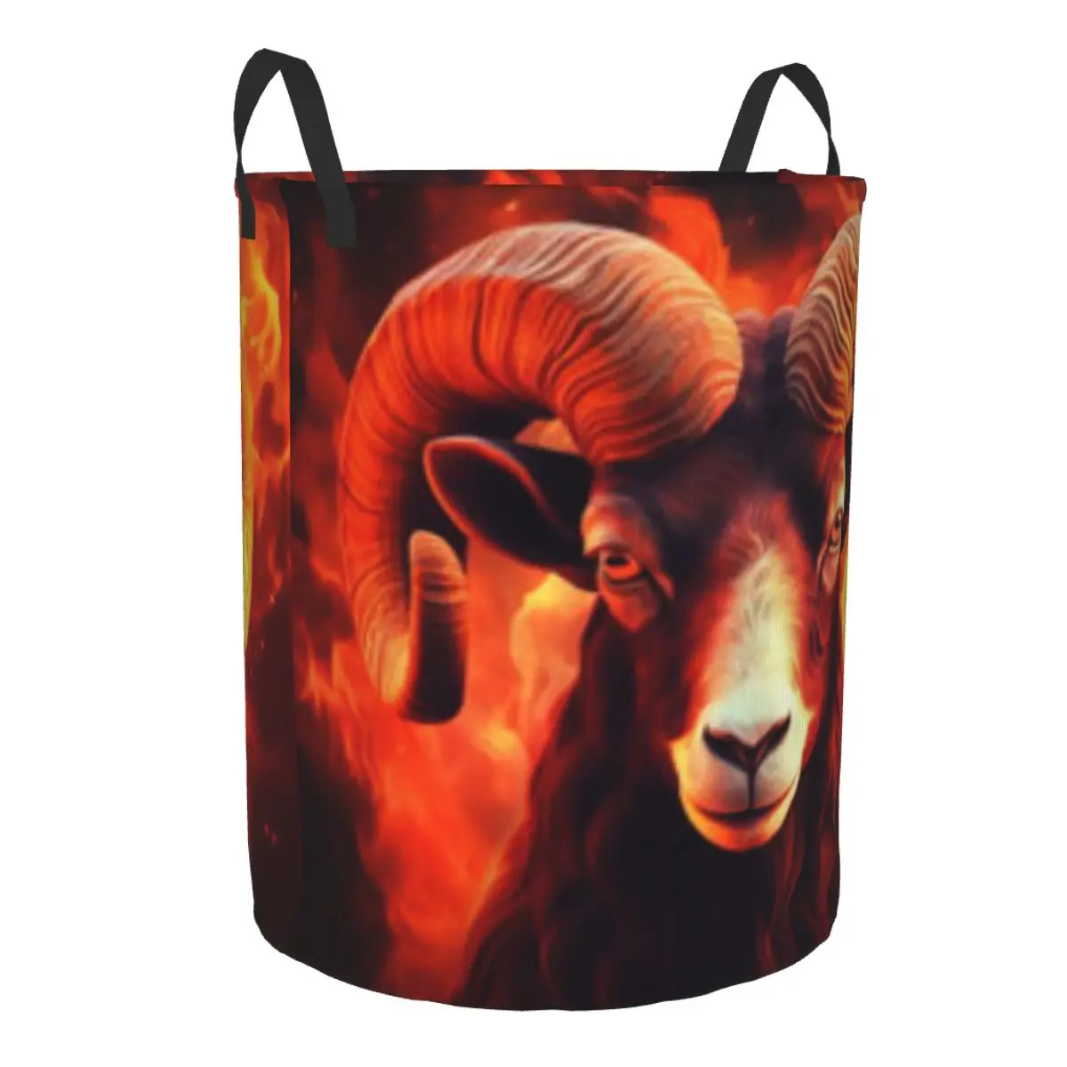 Laundry Basket Goat Head With Horns On Fire Folding Dirty Clothes Toys Storage Bucket Household