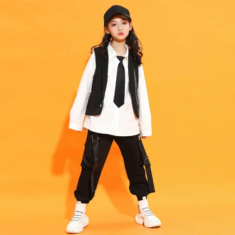 Kid Hip Hop Clothing Oversized Shirt Top Sleeveless Jacket Tactical Cargo Pants for Girls Boys Jazz Dance Costume Clothes Wear