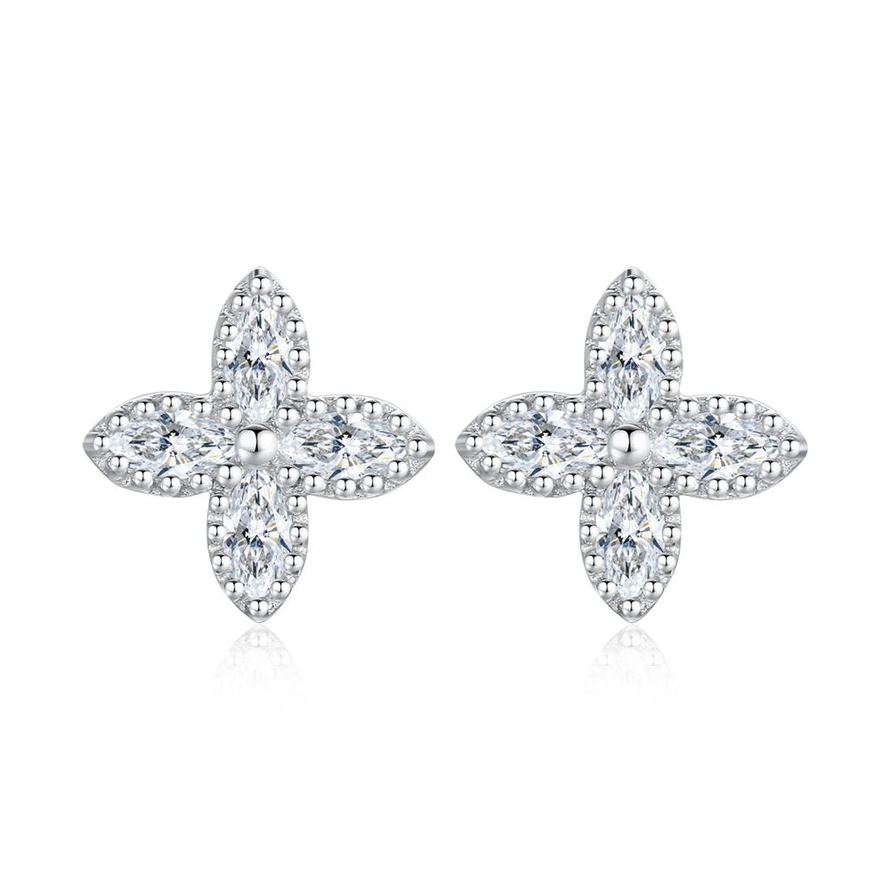 D Color all Moissanite Earrings S925 Sterling Silver Four-leaf Clover Ear Studs for Woman Party Jewelry Gift