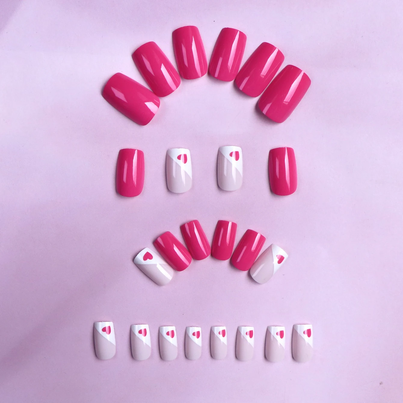 96PCS/4Set Medium Square Press On Nails Rose Red Press On Nails Love Design Nails Black Press On Nails Fingertip French Trim Pre