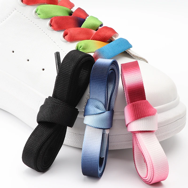 Fashion Mesh Precision Weaving Gradient Colorful Rainbow Shoelaces Classic Casual White Flat Shoes Lace Sneaker Shoe Accessories