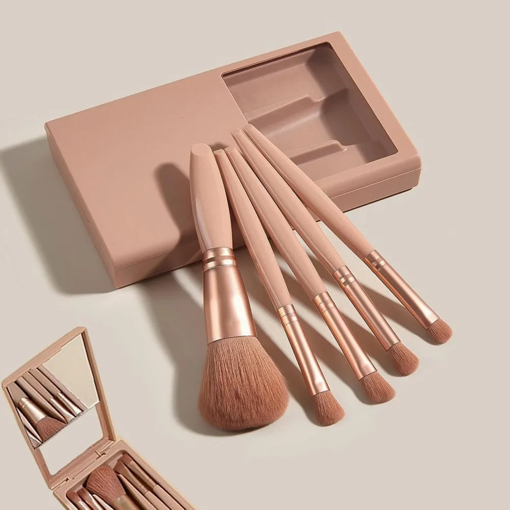 Travel Makeup Brush Set - Eyeshadow, Eye Shadow Brushes, All-in-One Kit with Synthetic Fibers in Pink