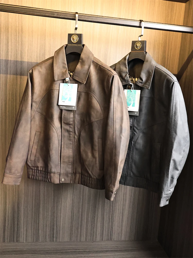 

Мотоциклетное пальто из искусственной кожи, мужское однотонное пальто с воротником, модное городское осеннее теплое пальто