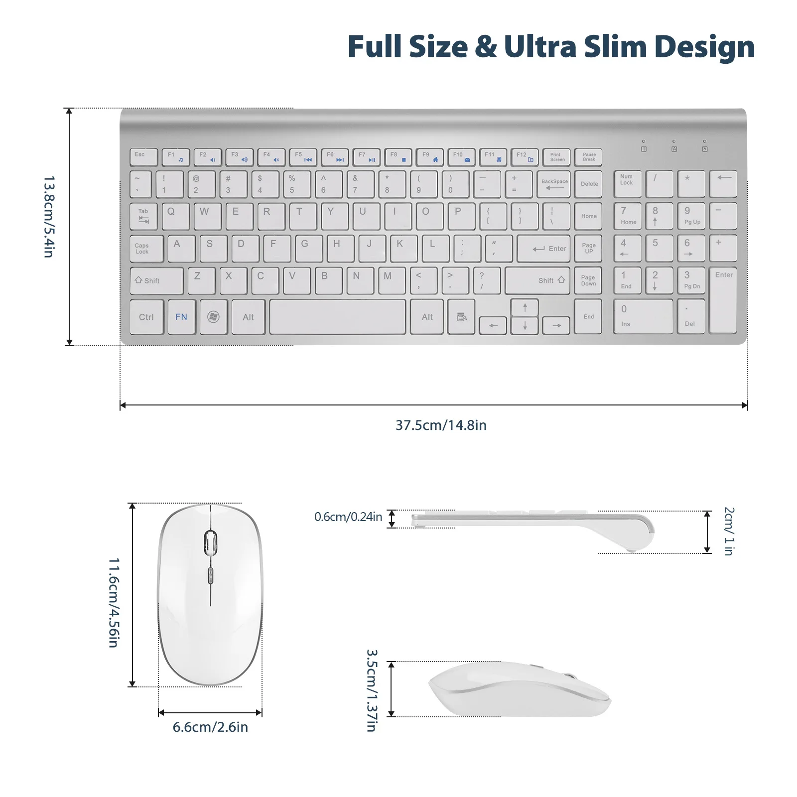

English version 2.4g wireless keyboard and mouse, ergonomics, portable full size, USB interface, high-end fashion silvery white