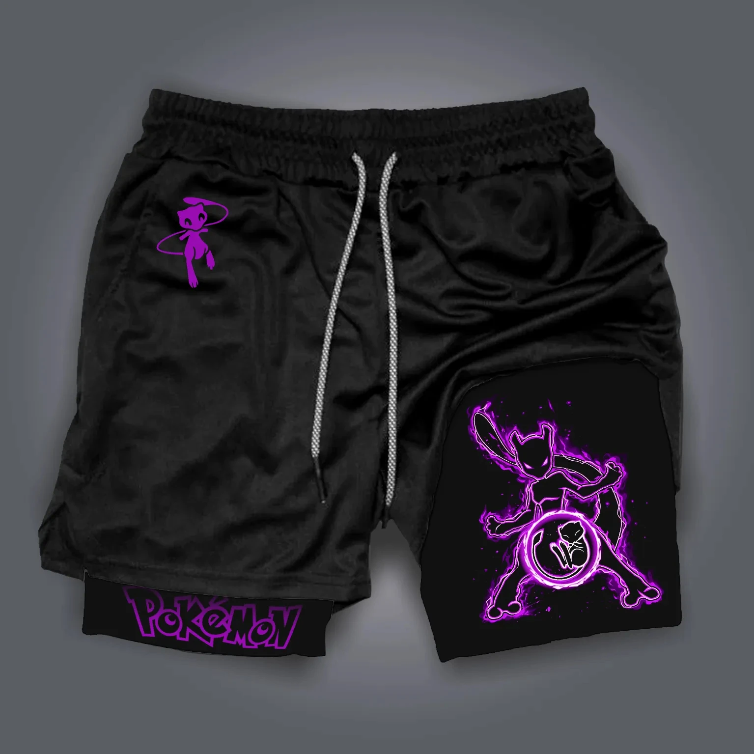 Pokémon animación derivados hombres falso dos pantalones cortos ropa de calle Pikachu estampado gimnasio deportes hombres 2025 verano moda pantalones cortos de calle