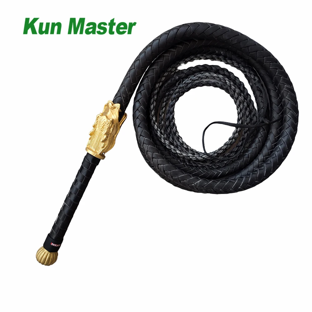 

Kun Master Wushu Whip Martial Art Real Leather Cowhide Sounded Whip Shepherd Whip Fitness Whips Copper Handle Black