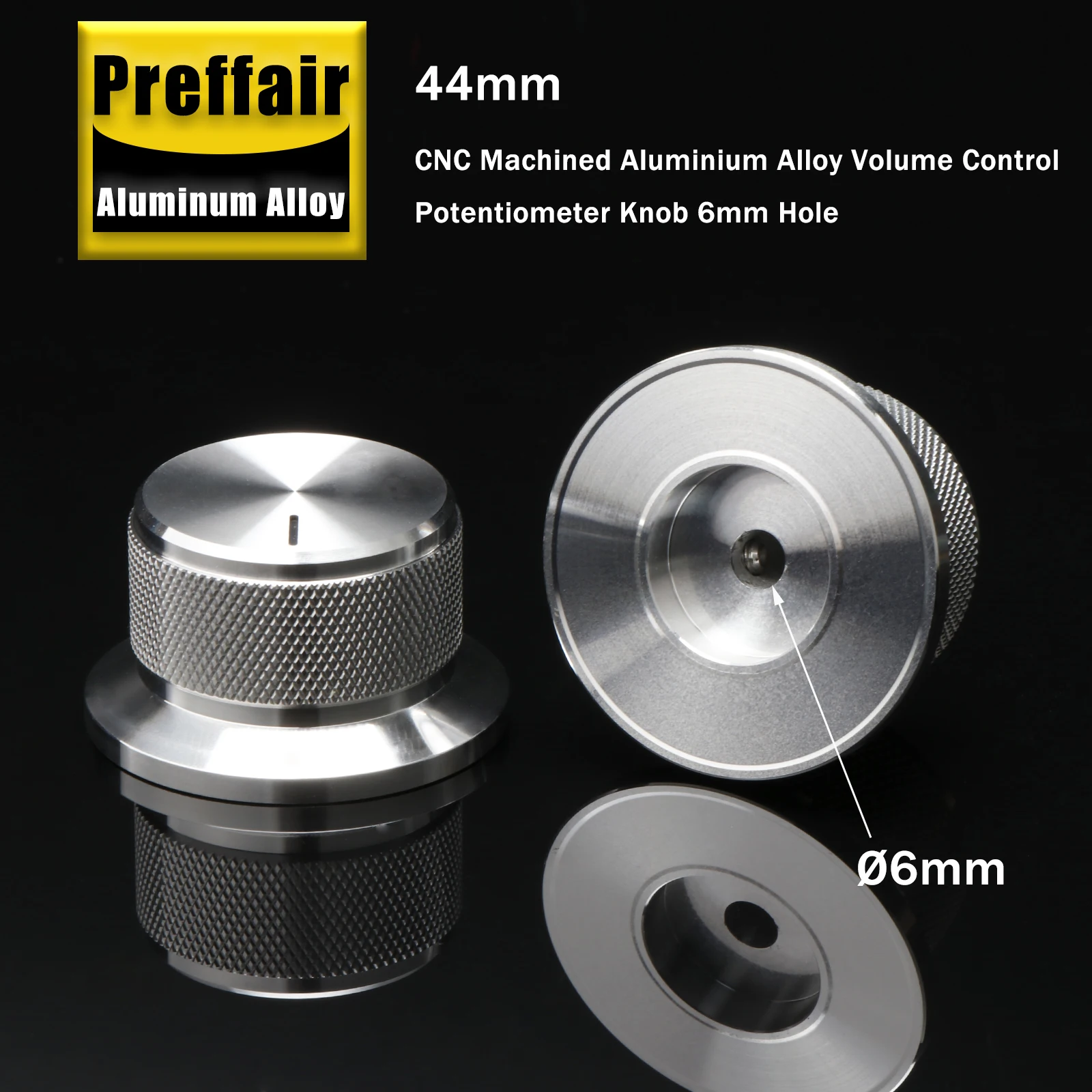 Preffair Volume Knob XN001 XN017 Silver Solid Aluminum for Guitar AMP CD Player DAC Tube AMP Potentiometer 6mm Hole